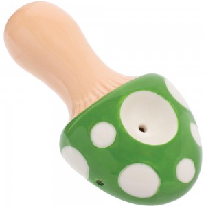 3.5" Green Mushroom Ceramic Pipe - Wacky Bowlz [CP101G]